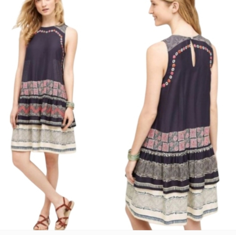 Anthroplogie Norblack Norwhite Romana Embroidered Dress Xs